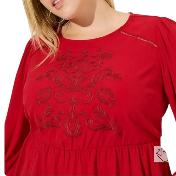 Torrid jester red embroidered georgette peplum long sleeve blouse 28 - Picture 5 of 12